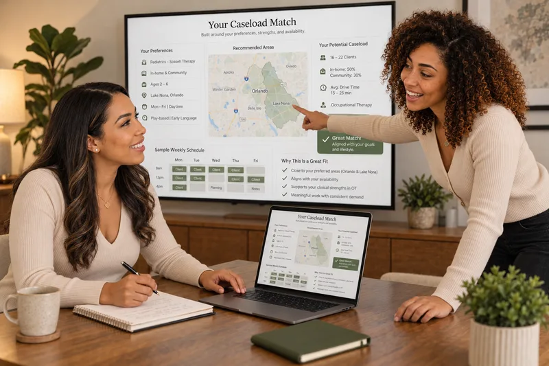 A colleague walking Ariana through a caseload plan built around her area