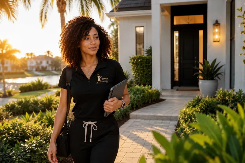 Ariana walking home at sunset after her last visit